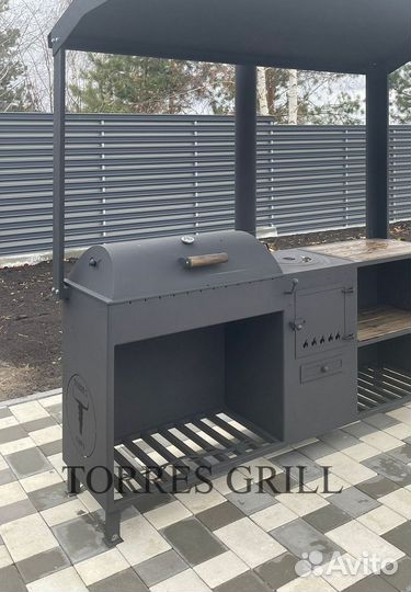 Мангал с печью под казан и крышей