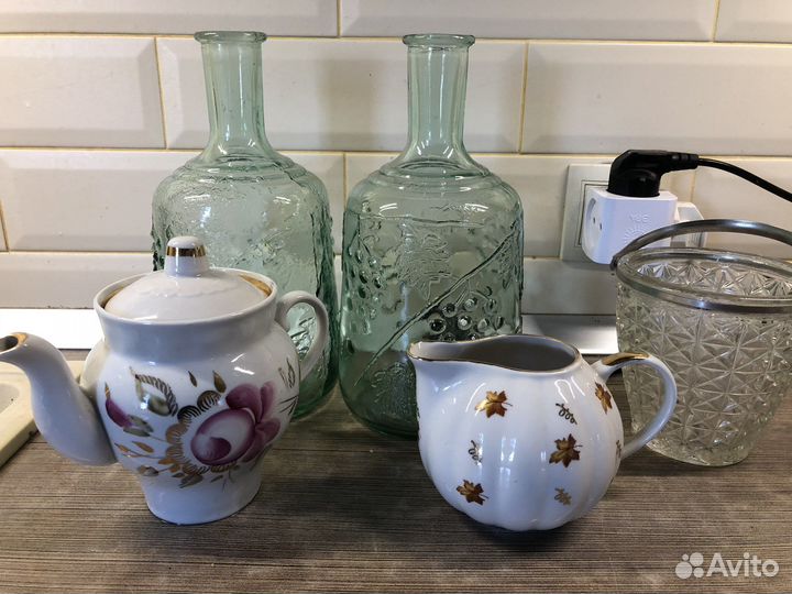 Посуда СССР зеленый графин 