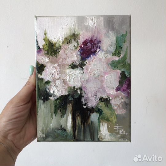 Картина маслом на холсте с сиренью