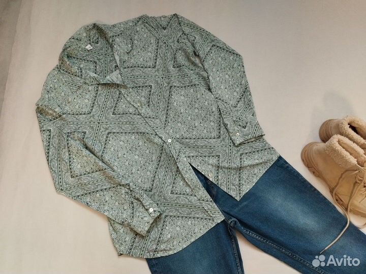 Женская рубашка 44 46 M Огурец c длинным рукавом