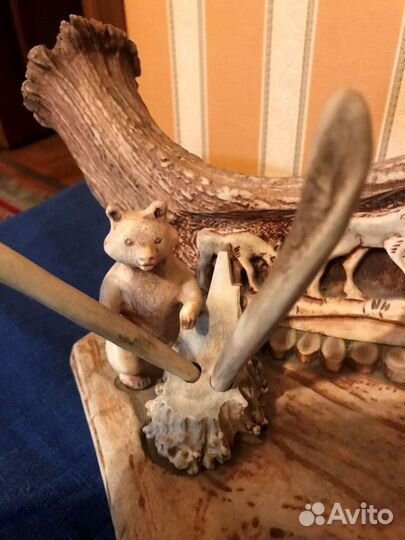 Ручница. Художественная резьба по кости. Рога лося