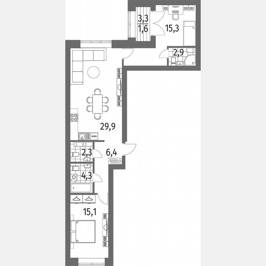 2-к. квартира, 83,1 м², 10/13 эт.