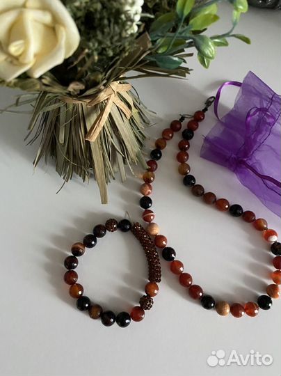 Бусы и браслет сердолик
