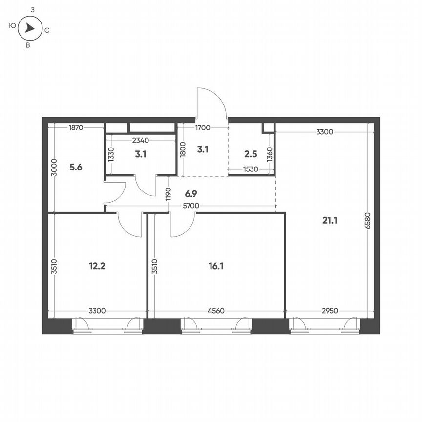 2-к. квартира, 70,6 м², 9/16 эт.
