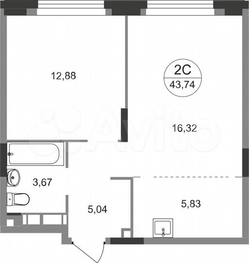 2-к. квартира, 43,7 м², 5/22 эт.