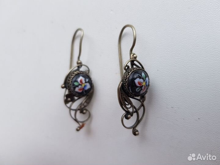 Красивые серьги. Период СССР. мнц Мельхиор,финифть