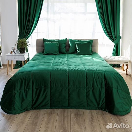 Бархатное покрывало Беллиссимо изумруд