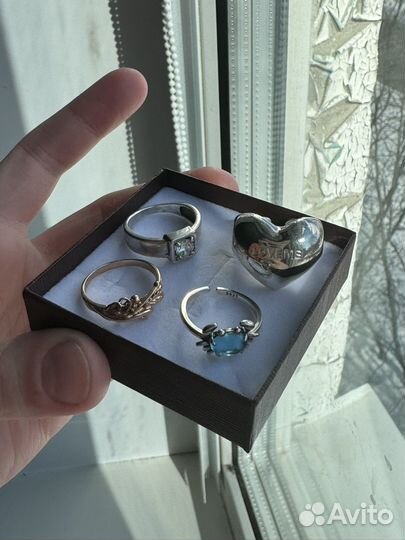 Кольца серебряные, золотые