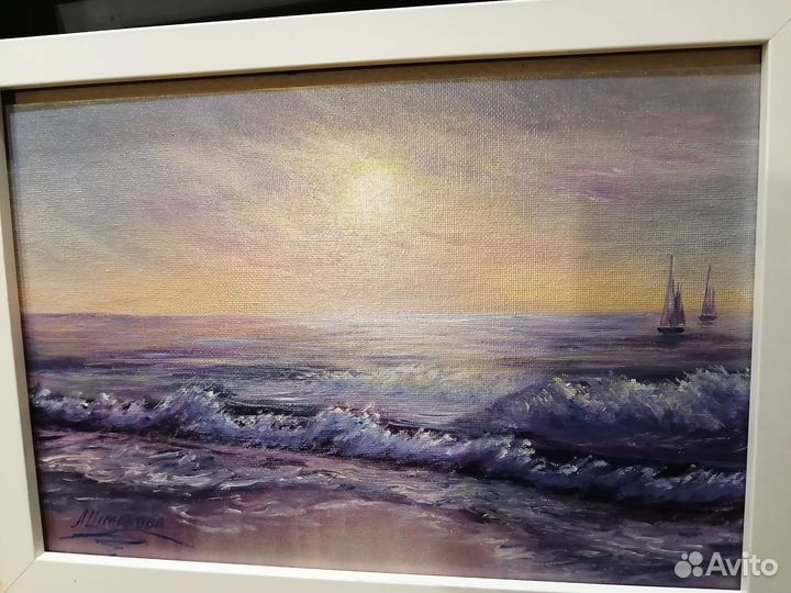 Картина маслом на холсте. Морской пейзаж. Закат