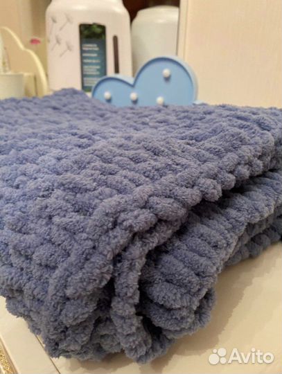 Детский плед плюшевый вязаный ручная работа