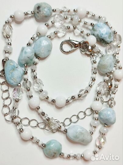 Ларимар бусы на цепочке
