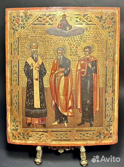 Старинная икона Святые Наум Вонифатий Перфилий 27*