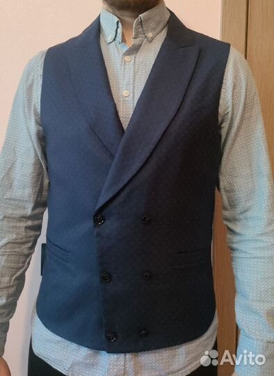 Жилетка мужская классическая синяя для костюма