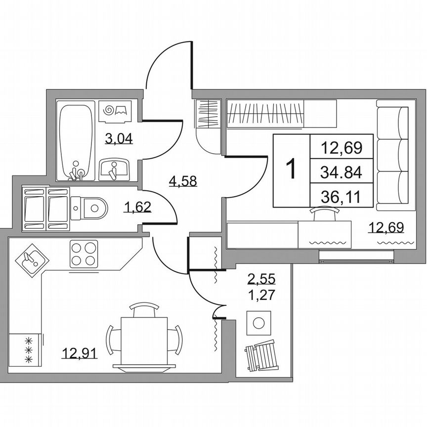 1-к. квартира, 36,1 м², 14/19 эт.