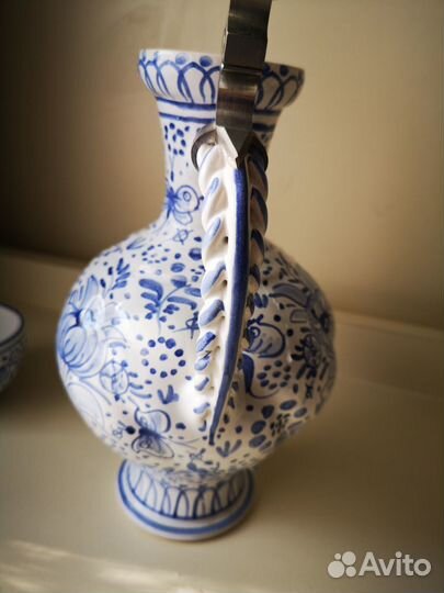 Кувшин И Чашка Керамическая Синяя Живопись