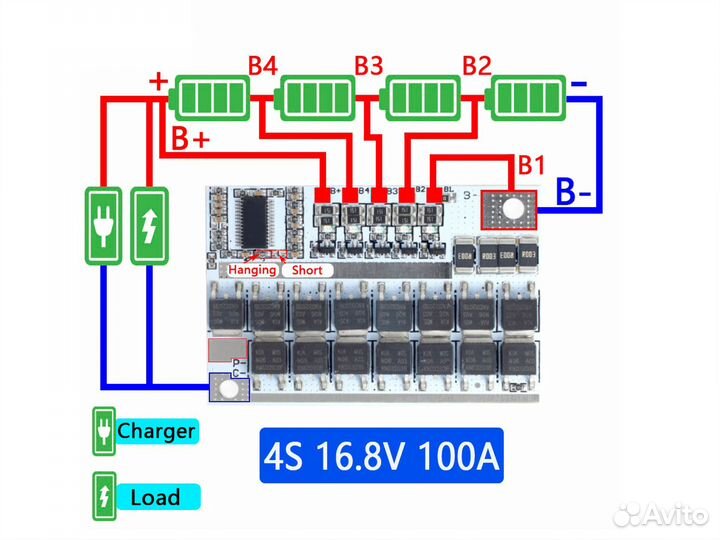 Зарядка плата балансир BMS на 1S 3S 4S 5S 100A