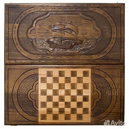 Нарды и шашки резные На полных парусах 60 х 60 см бук Армения 62585