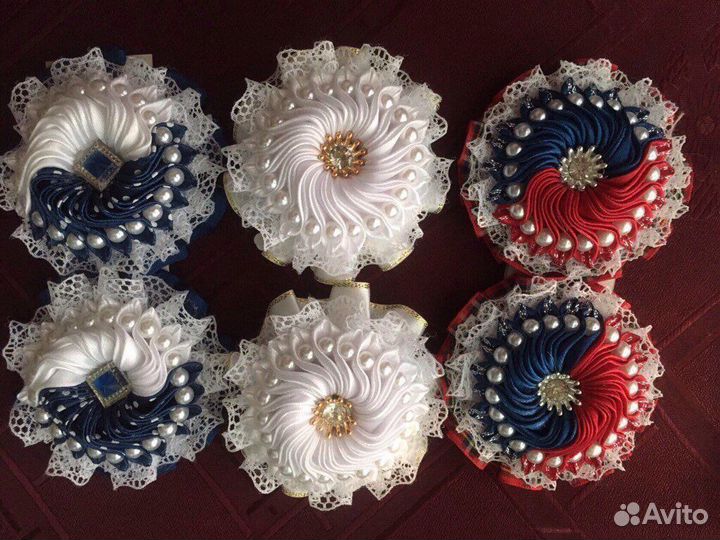 Бантики для волос с бусинками- «Зефирки»