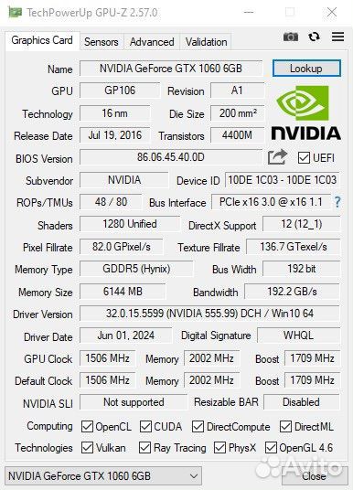 Palit GTX 1060 Jetstream 6Gb