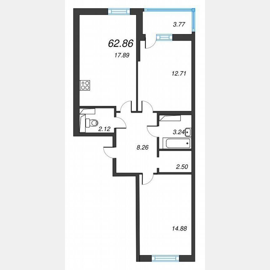 2-к. квартира, 64,7 м², 18/22 эт.