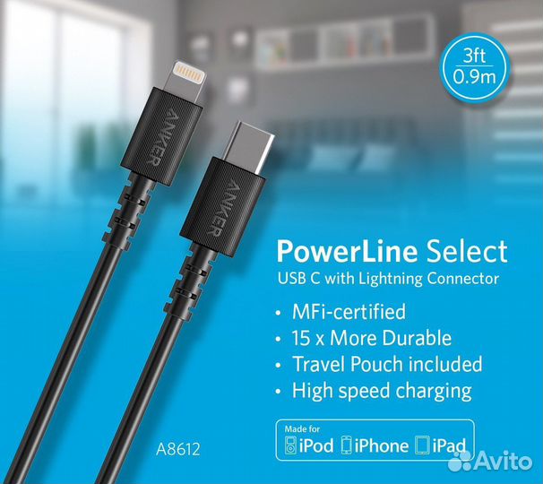 Кабель Anker a8612g11 powerline select MFI 0,9m