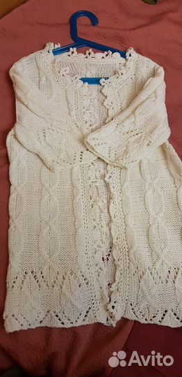 Вязаная кофта белая размер XXS 40 хлопок ручная