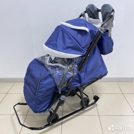 Коляска санки Galaxy Kids 1-1 Plus синий