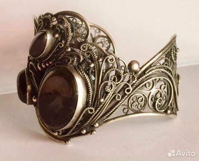 Винтажный браслет скань филигрань раухтопаз