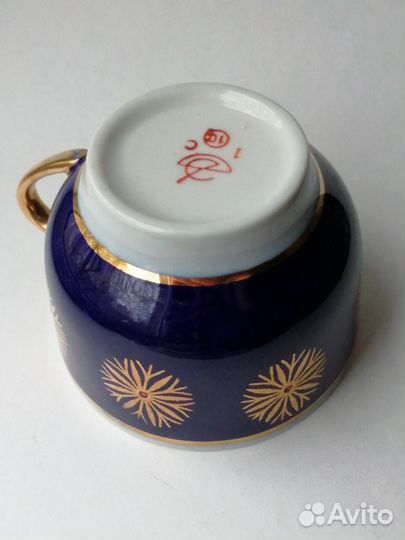 Чайная пара кобальт Довбыш СССР Хризантемы