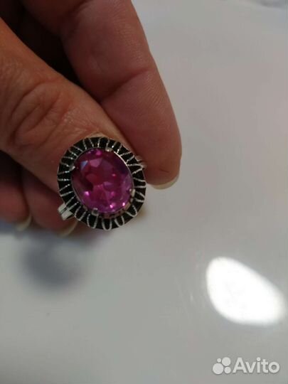 Серебряное винтажное кольцо 875 пробы с камнем