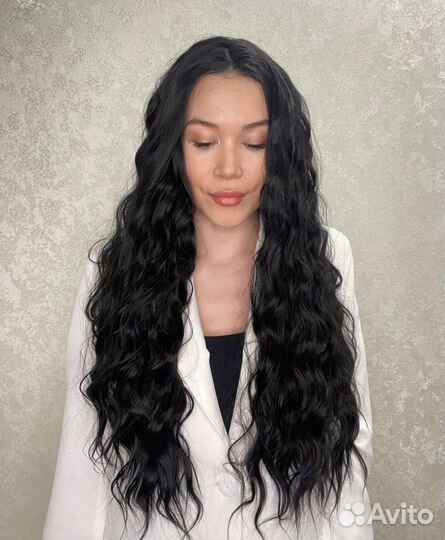 Парик полусистема чёрный локоны