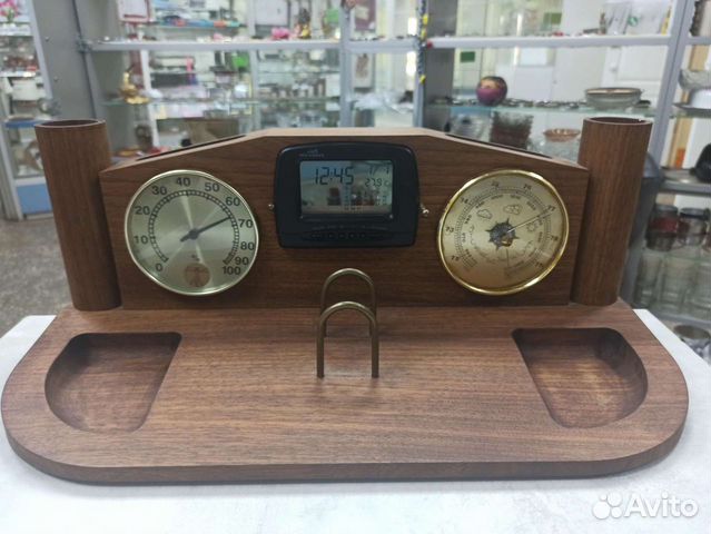 Деревянный Органайзер Часы Барометр Гигрометр 2000