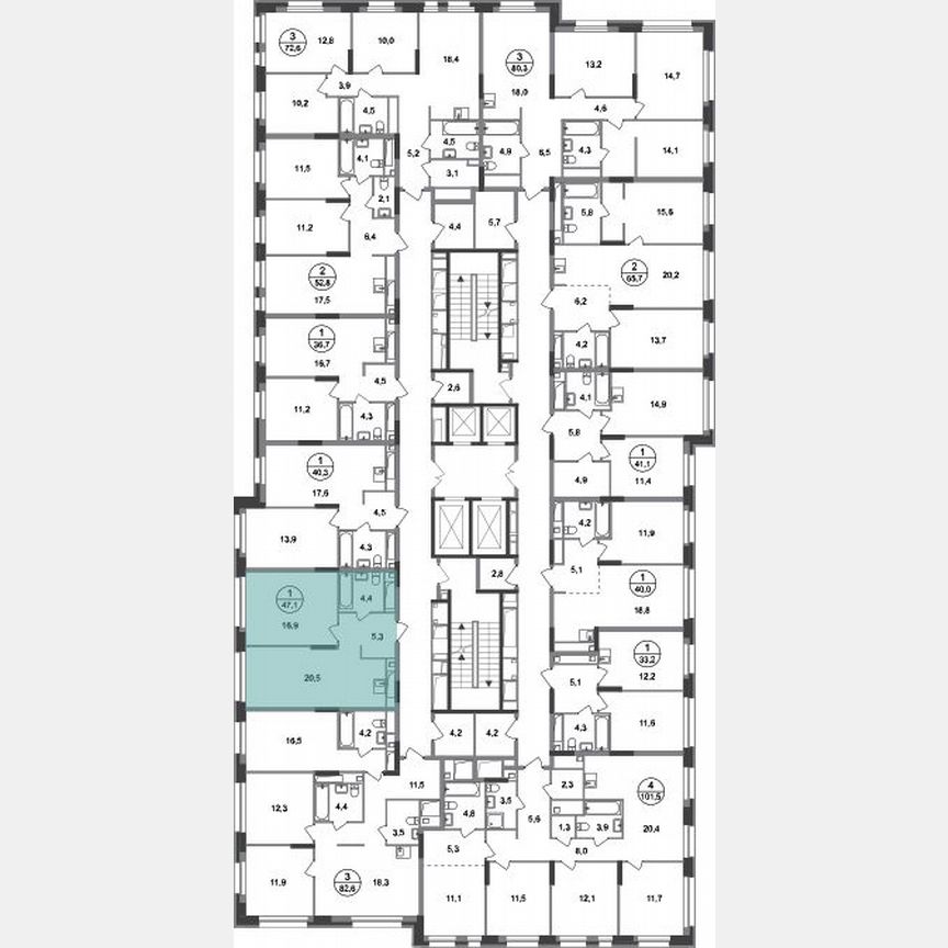 1-к. квартира, 47,1 м², 18/20 эт.