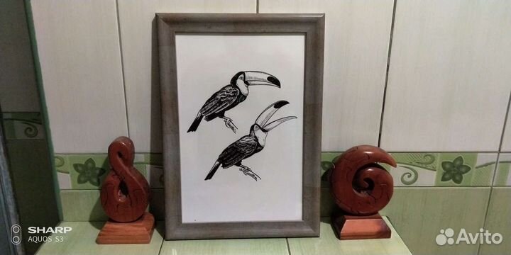 Картины птицы листья ракушки