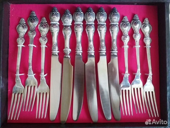 Набор столовых приборов мельхиор уральская роза