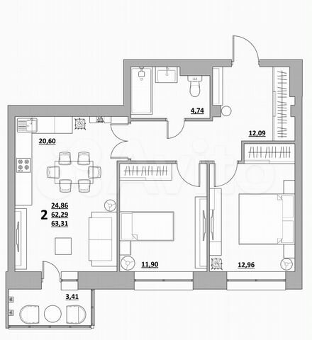 3-к. квартира, 60 м², 1/24 эт. на продажу в Ростове-на-Дону Купить квартиру Авит