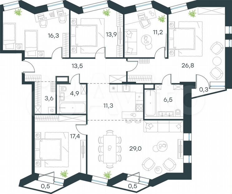 5-к. апартаменты, 155,7 м², 24/24 эт.