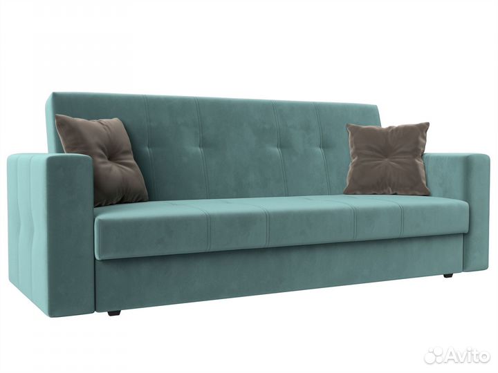 Диван-книжка Лига-016, велюр, бирюзовый, коричневы