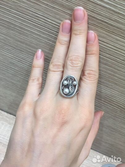 Серебряное кольцо с жемчугом, 18мм
