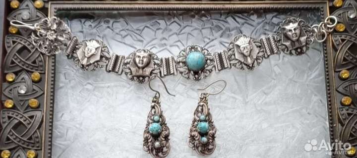 Серьги, браслет с пекинским стеклом. Винтаж