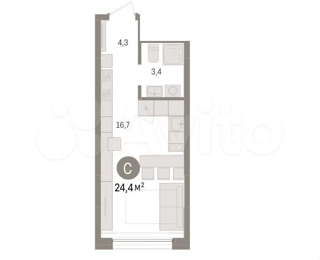 Квартира-студия, 24,4 м², 3/17 эт.