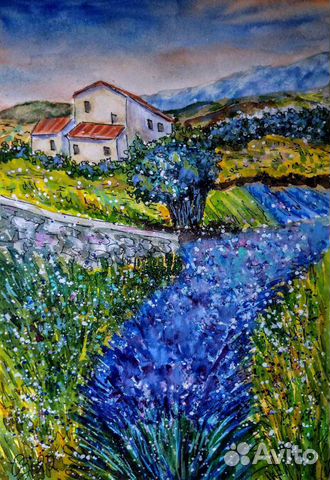 Акварельные картины. Прованс. Лаванда