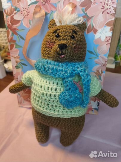 Медвежонок вязаный из хлопка