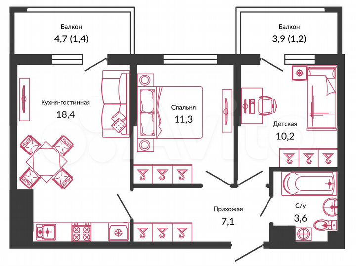 2-к. квартира, 50,8 м², 3/23 эт.