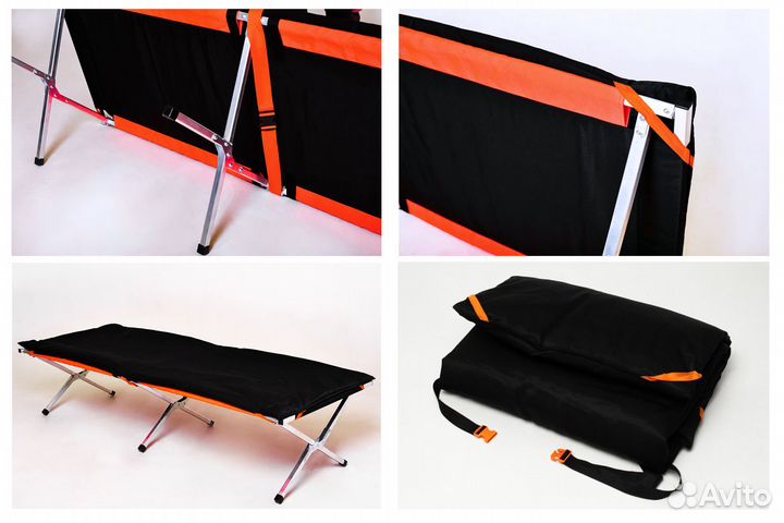 Раскладушка 180/75+матрац+опоры+подушка+орг,черная