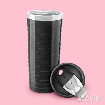 Термостакан ребристый чёрный, термокружка