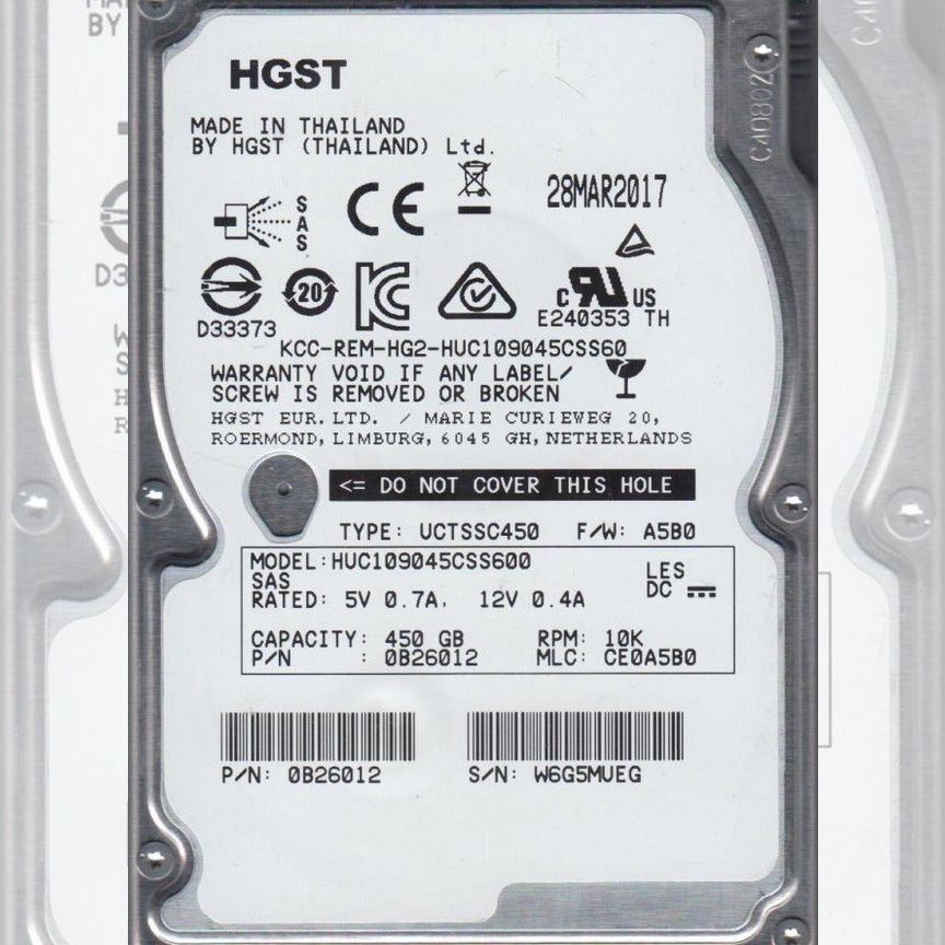 [HUC109045CSS600] Жесткий Диск Hgst 450gb Huc109045css600