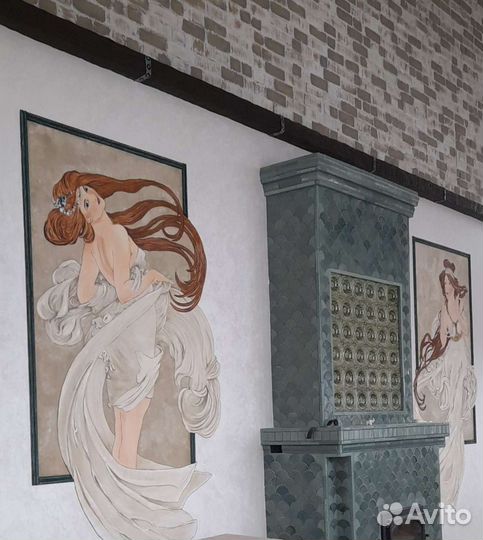 Роспись стен в интерьере, художественные работы лю