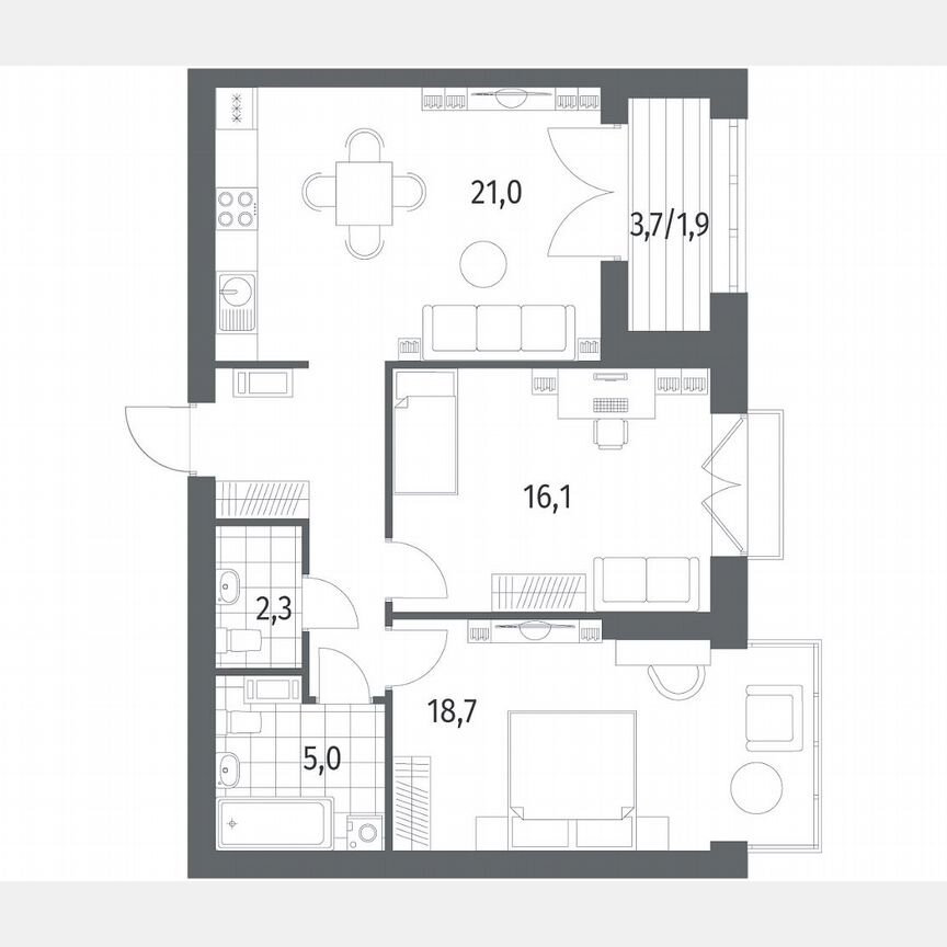 2-к. квартира, 72,5 м², 9/11 эт.