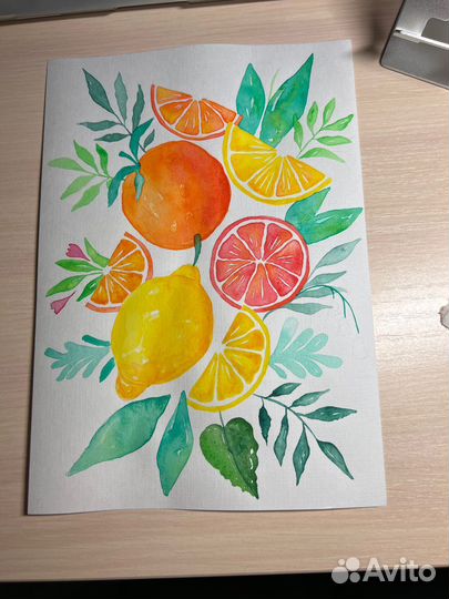 Картина акварель апельсины